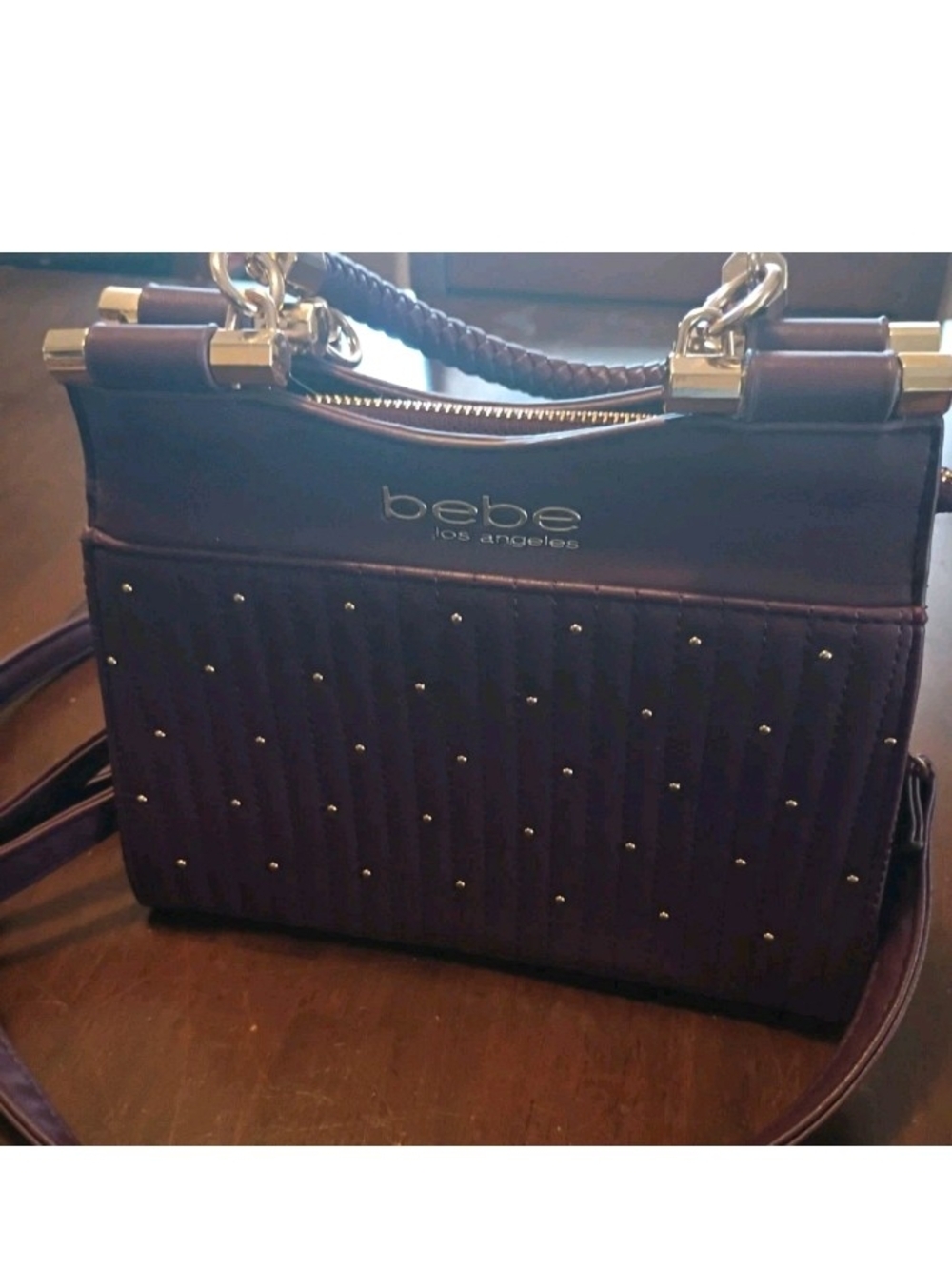 bebe Deep Purple Quilted Studded Shoulder Bag